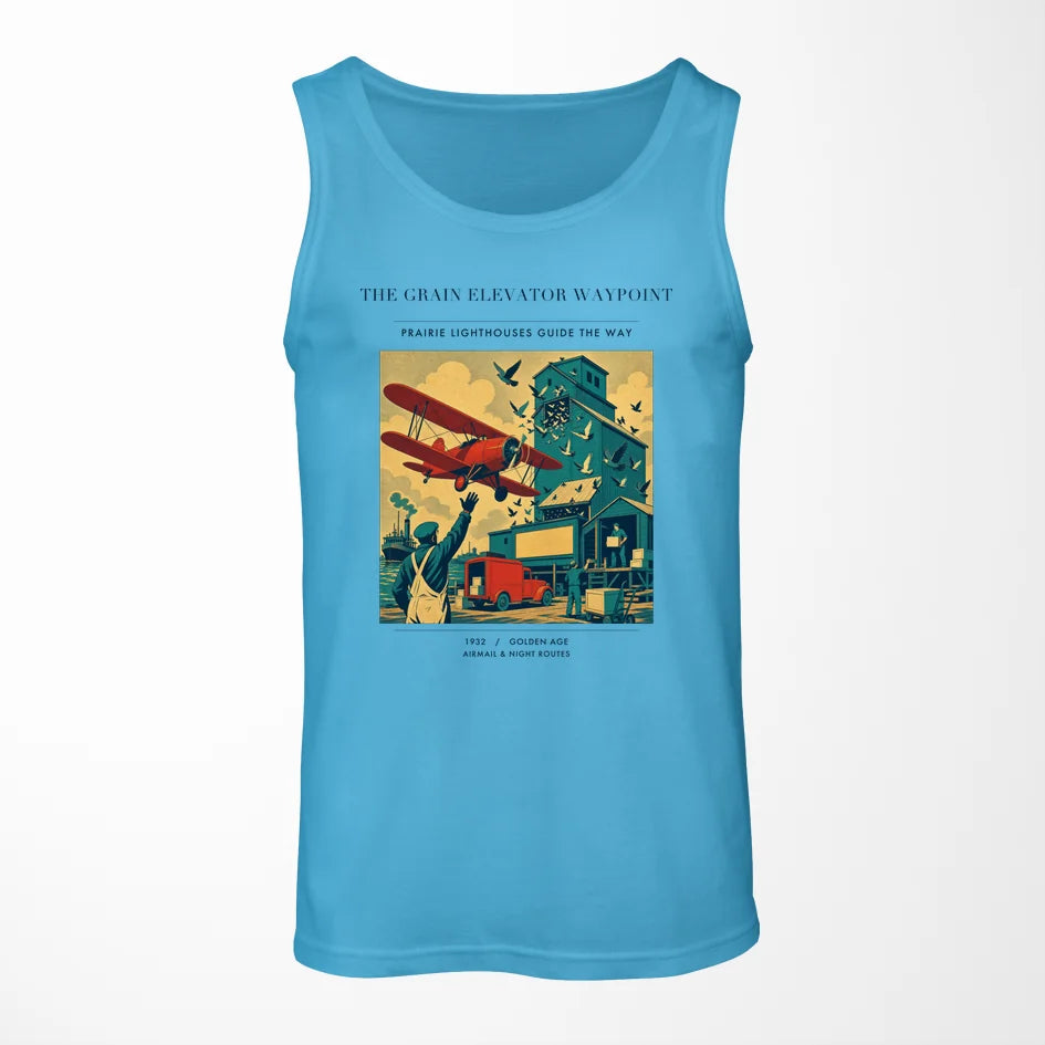 VINTAGE G4451 - The Grain Elevator Waypoint - Designed Tank Tops design on skyblue