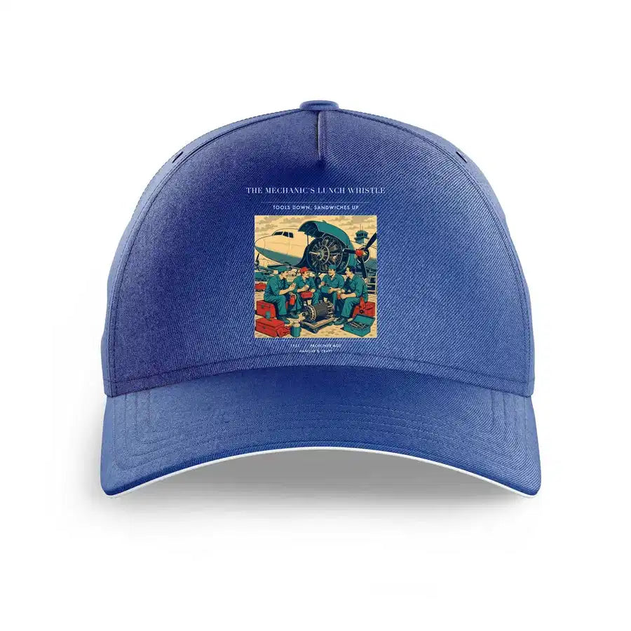VINTAGE G4452 - The Mechanic's Lunch Whistle - Printed Hat design on blue
