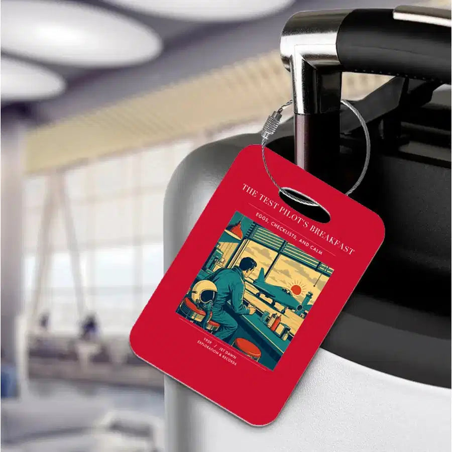 VINTAGE G4457 - The Test Pilot's Breakfast - Acrylic Luggage Tags design on red