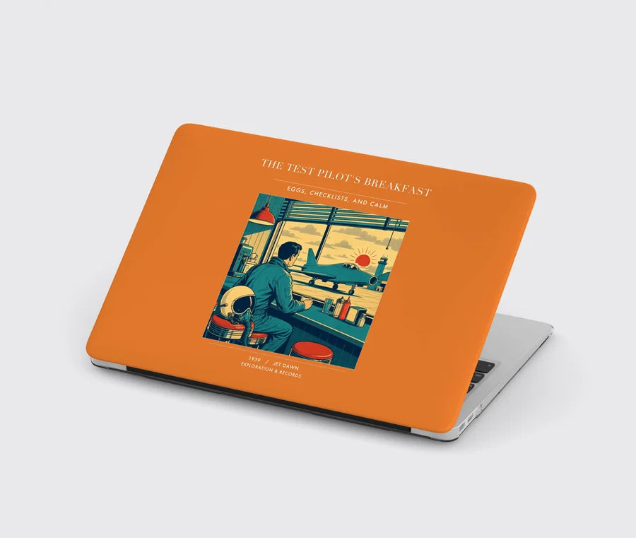 VINTAGE G4457 - The Test Pilot's Breakfast - Designed MacBook Cases design on orange
