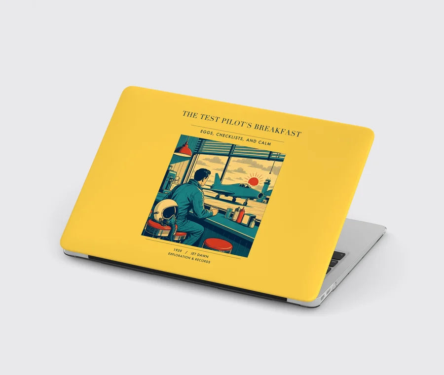 VINTAGE G4457 - The Test Pilot's Breakfast - Designed MacBook Cases design on yellow