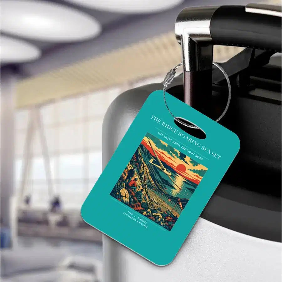 VINTAGE G4475 - The Ridge Soaring Sunset - Acrylic Luggage Tags design on turquoise
