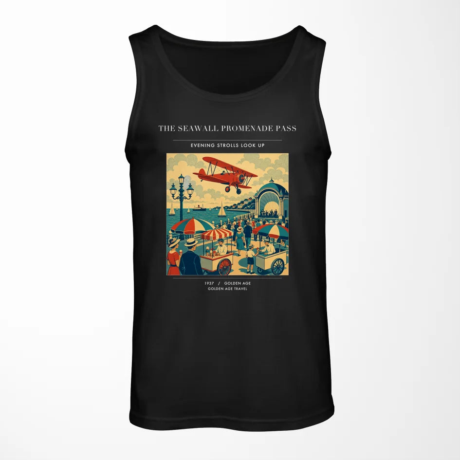 VINTAGE G4476 - The Seawall Promenade Pass - Designed Tank Tops design on black