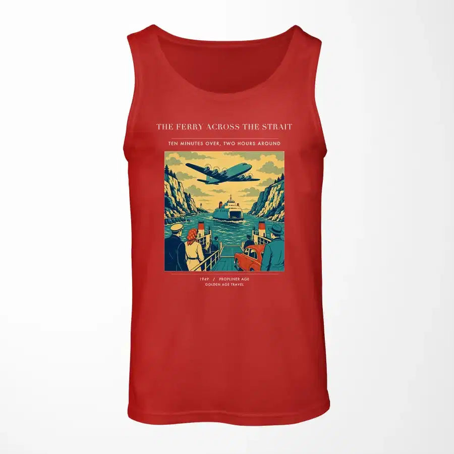 VINTAGE G4478 - The Ferry Across The Strait - Designed Tank Tops design on red