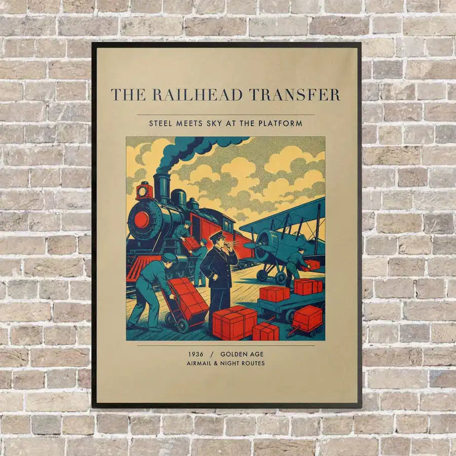 VINTAGE G4485 - The Railhead Transfer - Vertical Canvas Prints design on beige frame