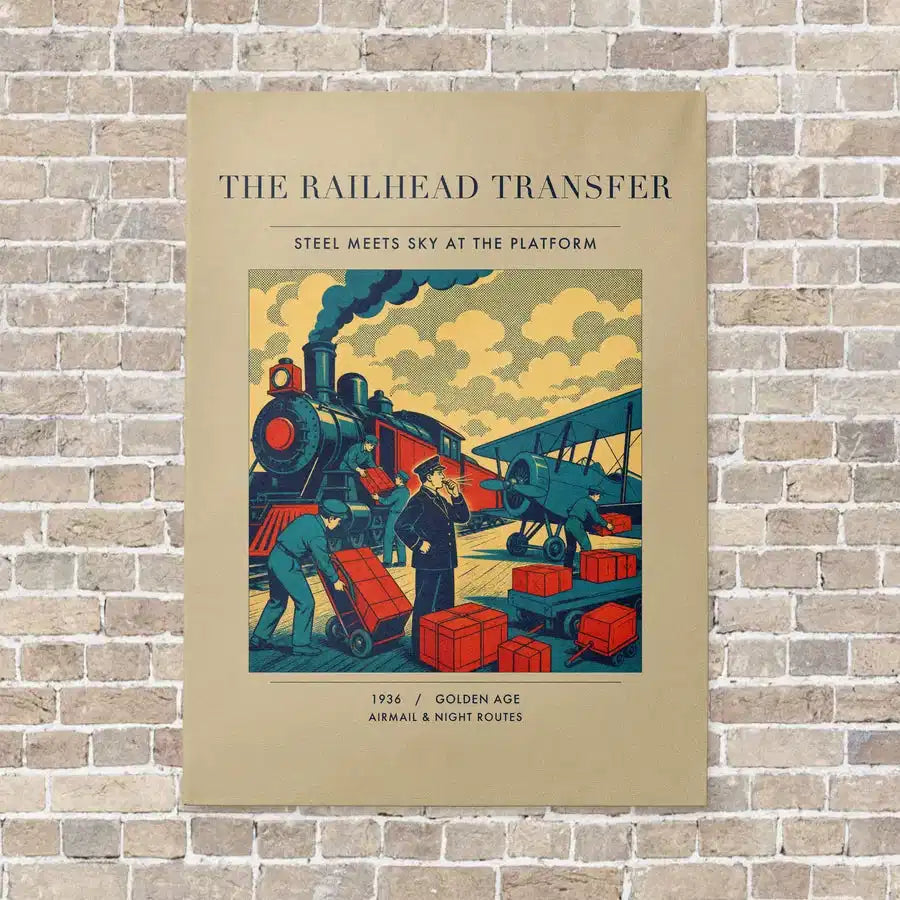 VINTAGE G4485 - The Railhead Transfer - Vertical Canvas Prints design on beige no-frame