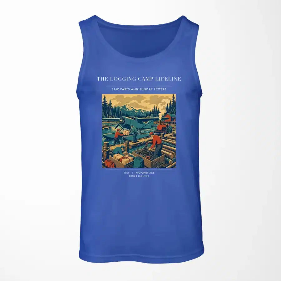 VINTAGE G4488 - The Logging Camp Lifeline - Designed Tank Tops design on blue