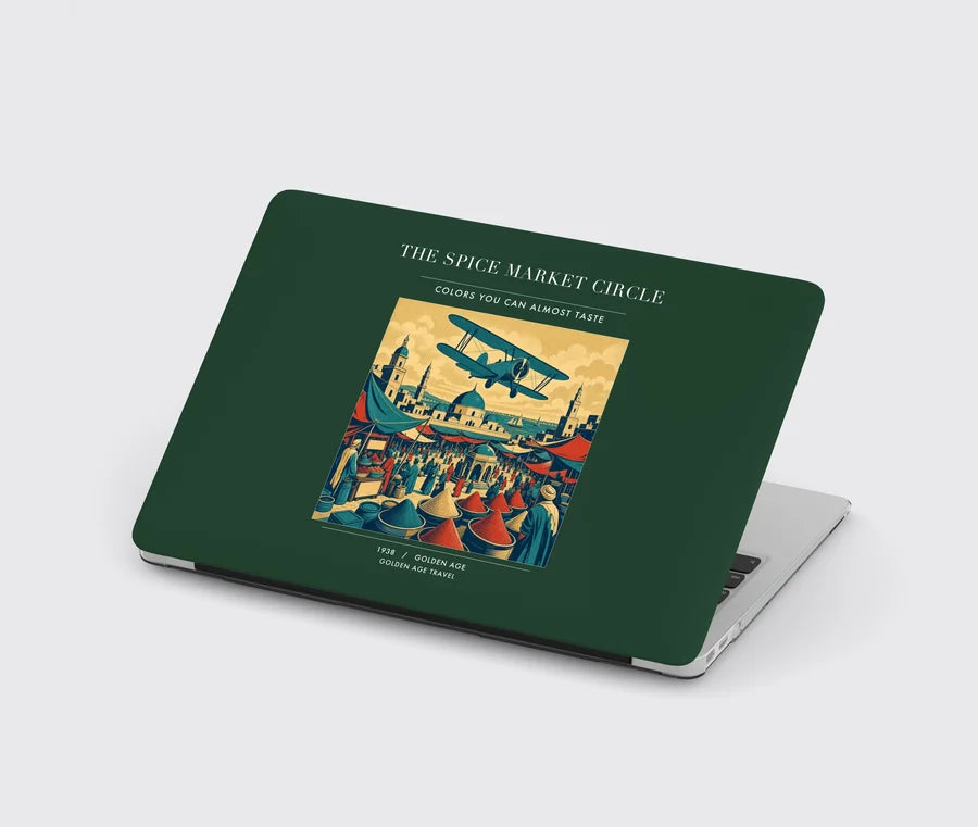 VINTAGE G4498 - The Spice Market Circle - Designed MacBook Cases design on darkgreen