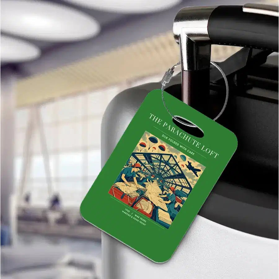 VINTAGE G4508 - The Parachute Loft - Acrylic Luggage Tags design on green