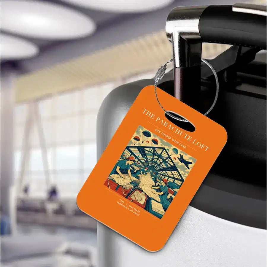 VINTAGE G4508 - The Parachute Loft - Acrylic Luggage Tags design on orange