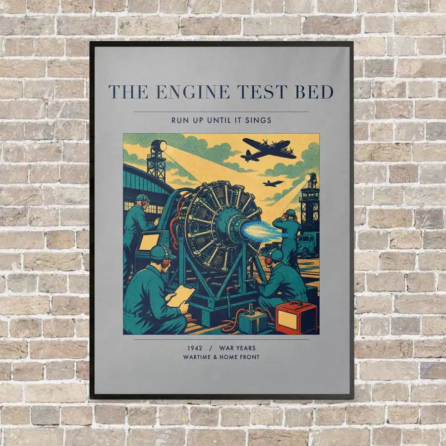 VINTAGE G4520 - The Engine Test Bed - Vertical Canvas Prints design on lightgray frame