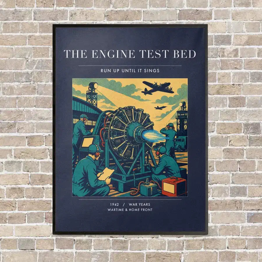 VINTAGE G4520 - The Engine Test Bed - Vertical Canvas Prints design on navyblue frame