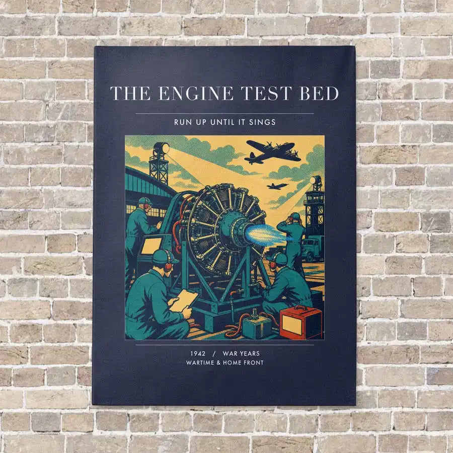 VINTAGE G4520 - The Engine Test Bed - Vertical Canvas Prints design on navyblue no-frame