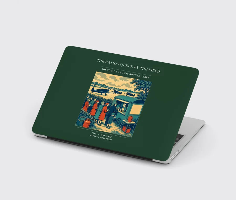 VINTAGE G4522 - The Ration Queue By The Field - Designed MacBook Cases design on darkgreen