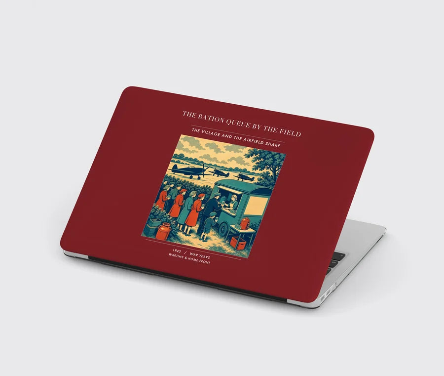 VINTAGE G4522 - The Ration Queue By The Field - Designed MacBook Cases design on darkred