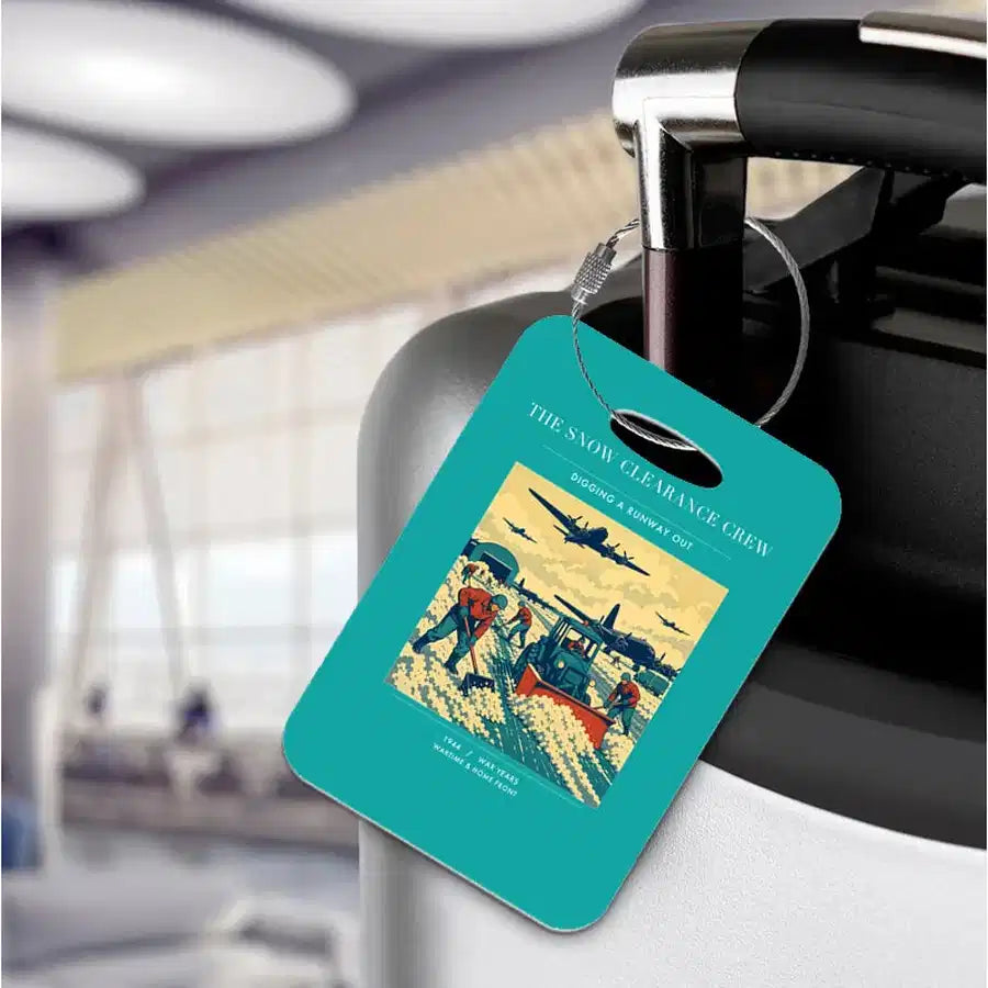 VINTAGE G4523 - The Snow Clearance Crew - Acrylic Luggage Tags design on turquoise