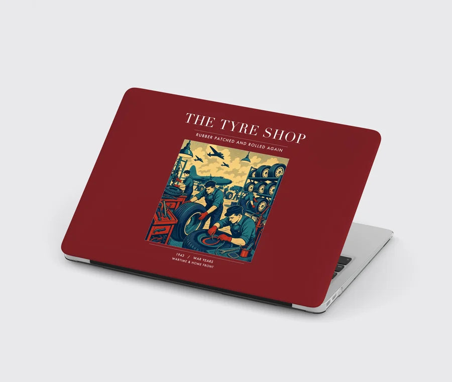 VINTAGE G4535 - The Tyre Shop - Designed MacBook Cases design on darkred