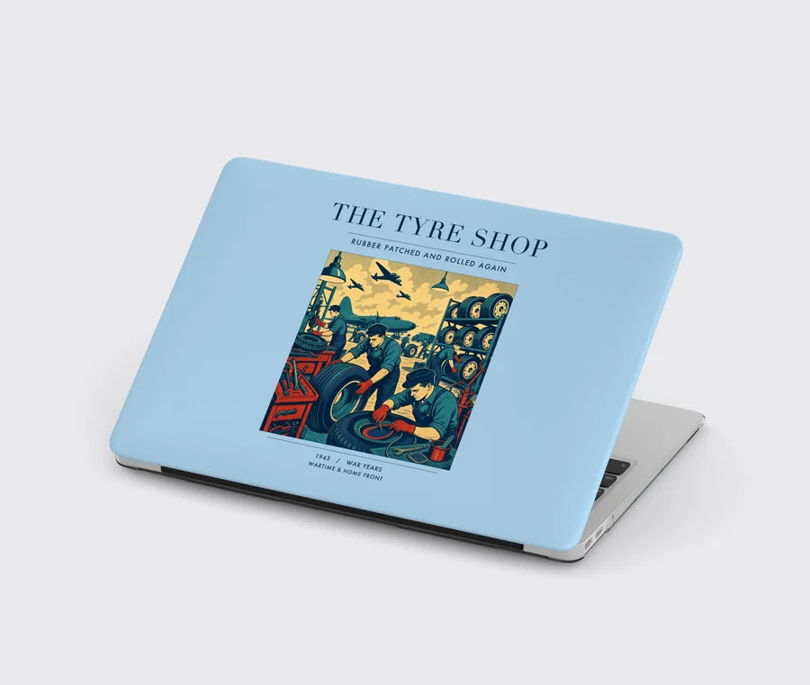 VINTAGE G4535 - The Tyre Shop - Designed MacBook Cases design on lightblue