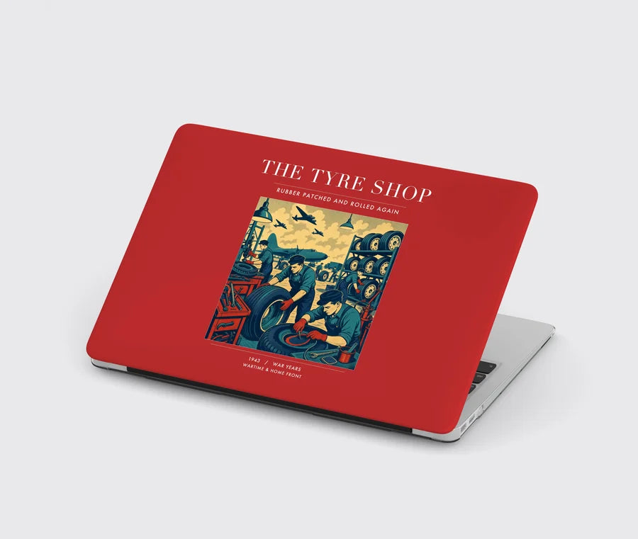 VINTAGE G4535 - The Tyre Shop - Designed MacBook Cases design on red