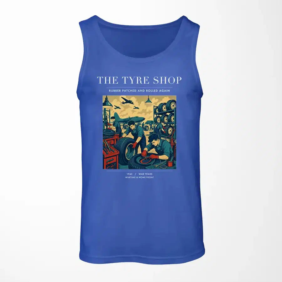 VINTAGE G4535 - The Tyre Shop - Designed Tank Tops design on blue