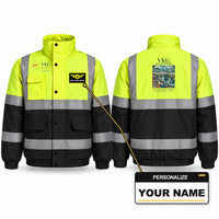 Thumbnail for Rach Gia Airport (VKG) Reflective Winter Jackets - Poster + Name - Fluorescent Yellow & Navy