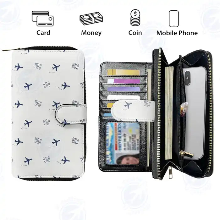Bauerfield International Airport (VLI) Leather Wallets - Zip Long Wallet - Pattern - White