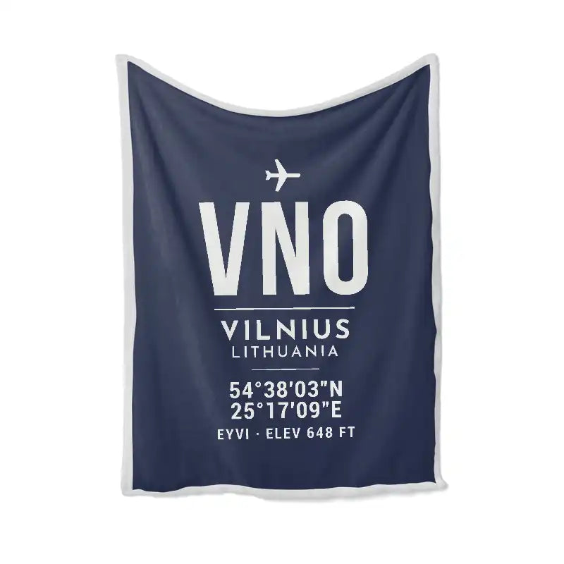 Vilnius Airport (VNO) Bedding Sets & Blankets - Blanket - ID Tag - Navy Blue