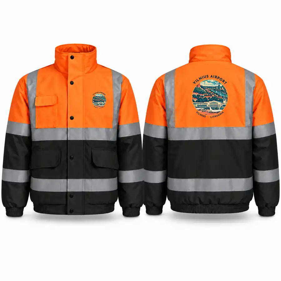Vilnius Airport (VNO) Reflective Winter Jackets - Badge - Orange & Navy