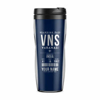 Thumbnail for Lal Bahadur Shastri International Airport (VNS) Travel Mugs - Boarding Pass + Name - Plastic (No Holder) - Dark Blue