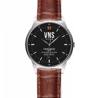 Thumbnail for Lal Bahadur Shastri International Airport (VNS) Aviator Watches - Classic - Black - Leather Strap - Striped Brown Leather Strap