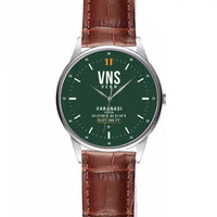 Thumbnail for Lal Bahadur Shastri International Airport (VNS) Aviator Watches - Classic - Dark Green - Leather Strap - Striped Brown Leather Strap