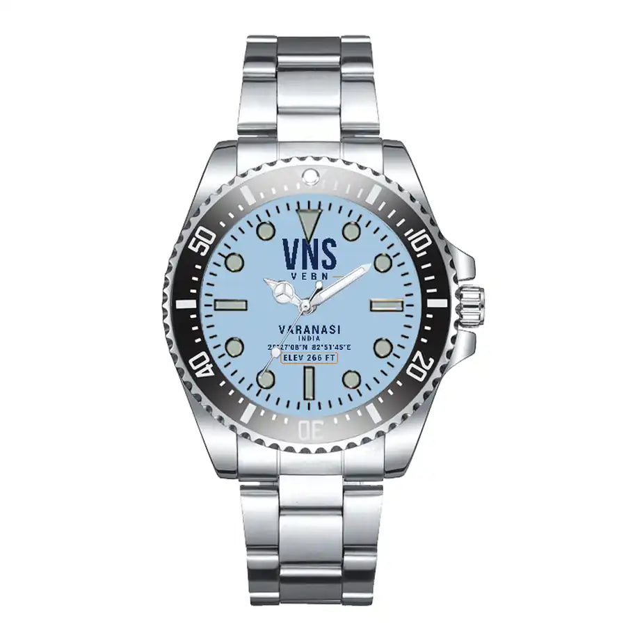 Lal Bahadur Shastri International Airport (VNS) Aviator Watches - Classic - Light Blue - Premium Diver - Black