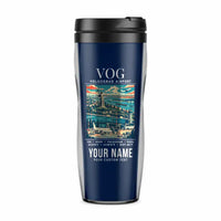 Thumbnail for Volgograd International Airport (VOG) Travel Mugs - Poster + Name - Plastic (No Holder) - Dark Blue