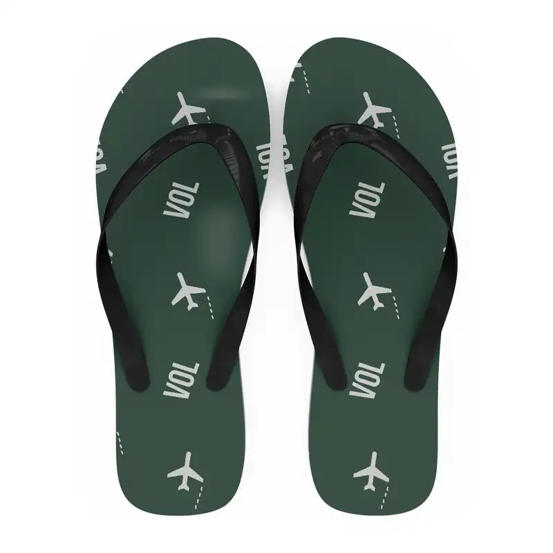 Nea Anchialos National Airport (VOL) Slippers & Flip Flops - Slippers - Flip Flops - Pattern - Dark Green