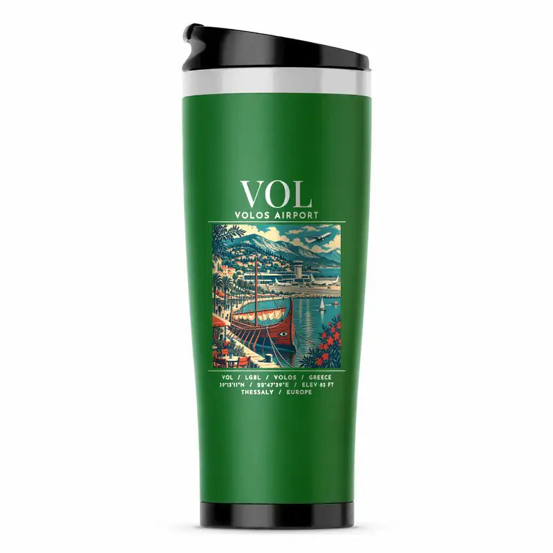 Nea Anchialos National Airport (VOL) Travel Mugs - Poster - Stainless Steel (No Holder) - Green