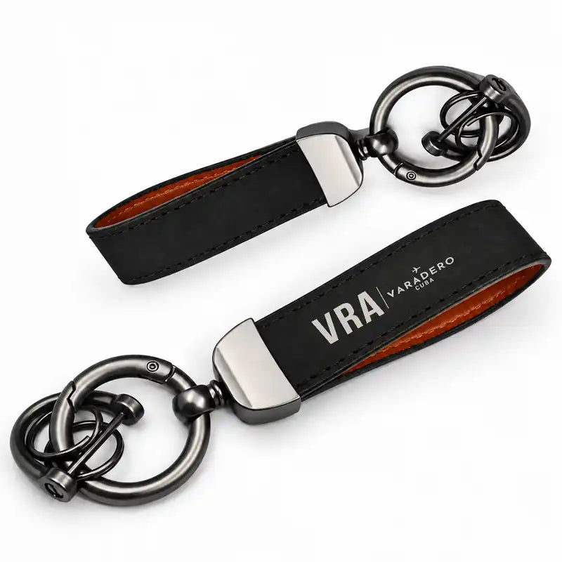 Juan Gualberto Gómez Airport (VRA) Leather Key Chains - Leather Key Chain - Horseshoe Buckle - Original Design - Black