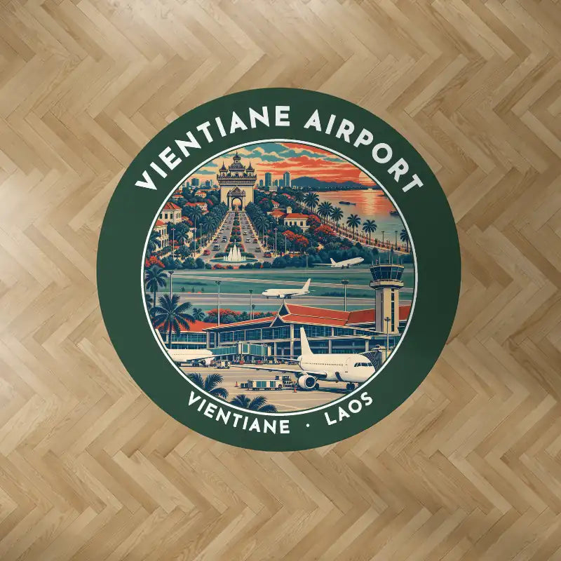 Wattay International Airport Vientiane (VTE) Carpets - Carpet Round - Badge - Dark Green