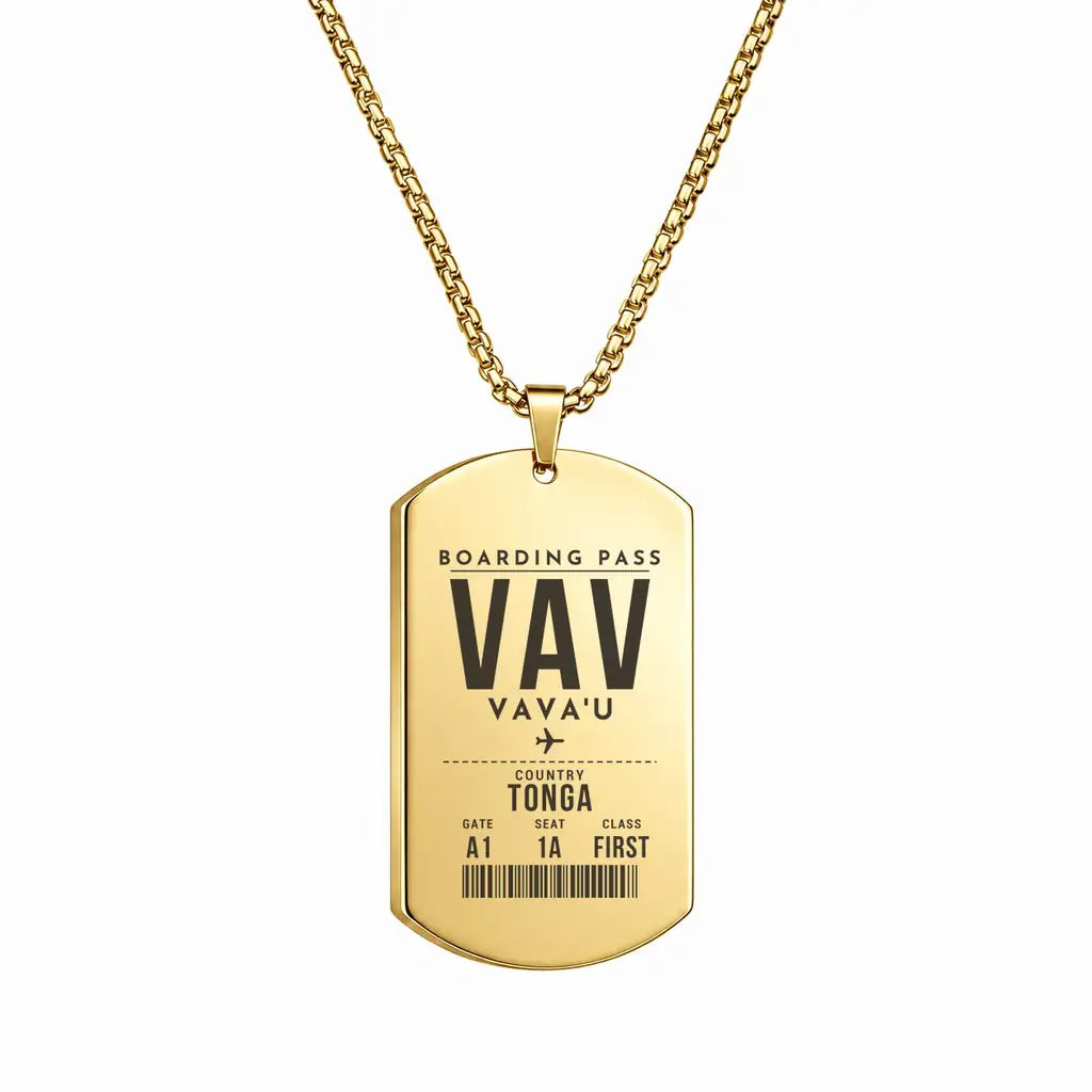 Vava'u International Airport VAV - Necklace - Boarding Pass Style - Gold