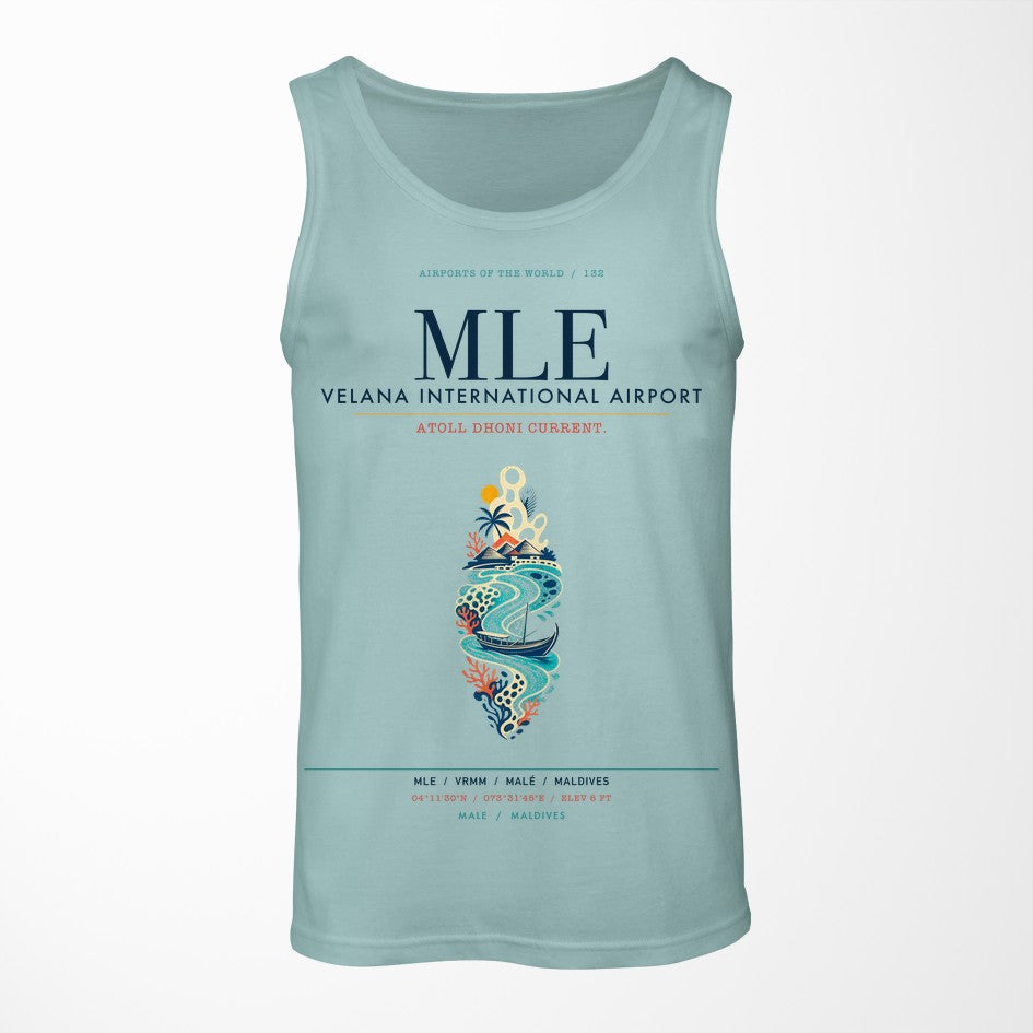 Velana International Airport Malé (MLE) design on light green tank top