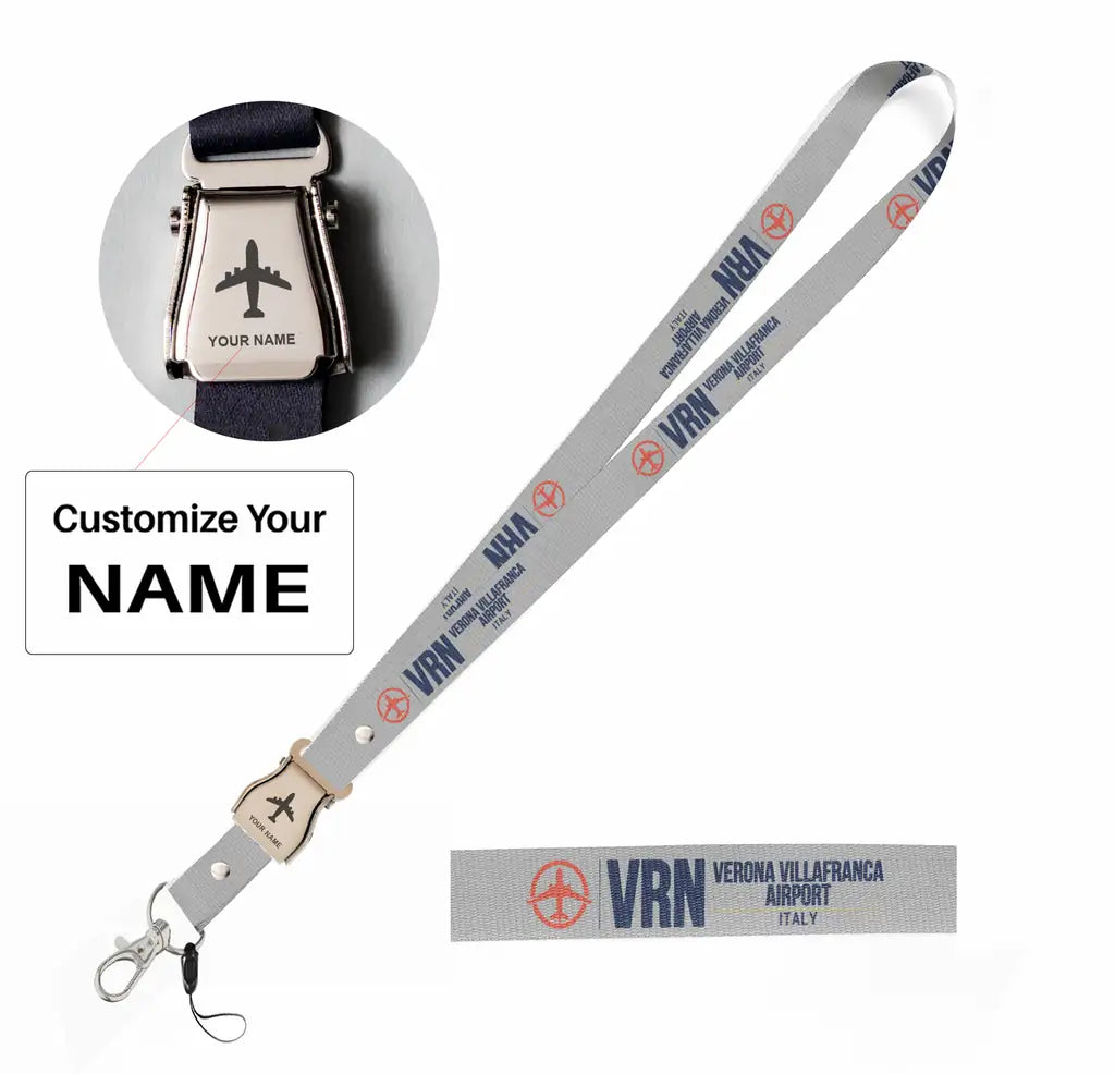 Verona Villafranca Airport (VRN) seat belt lanyard - light gray with name