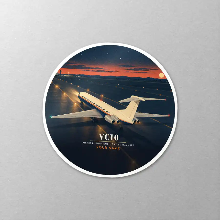 Vickers VC10 - 3D + Name - Circle Sticker - Close-up