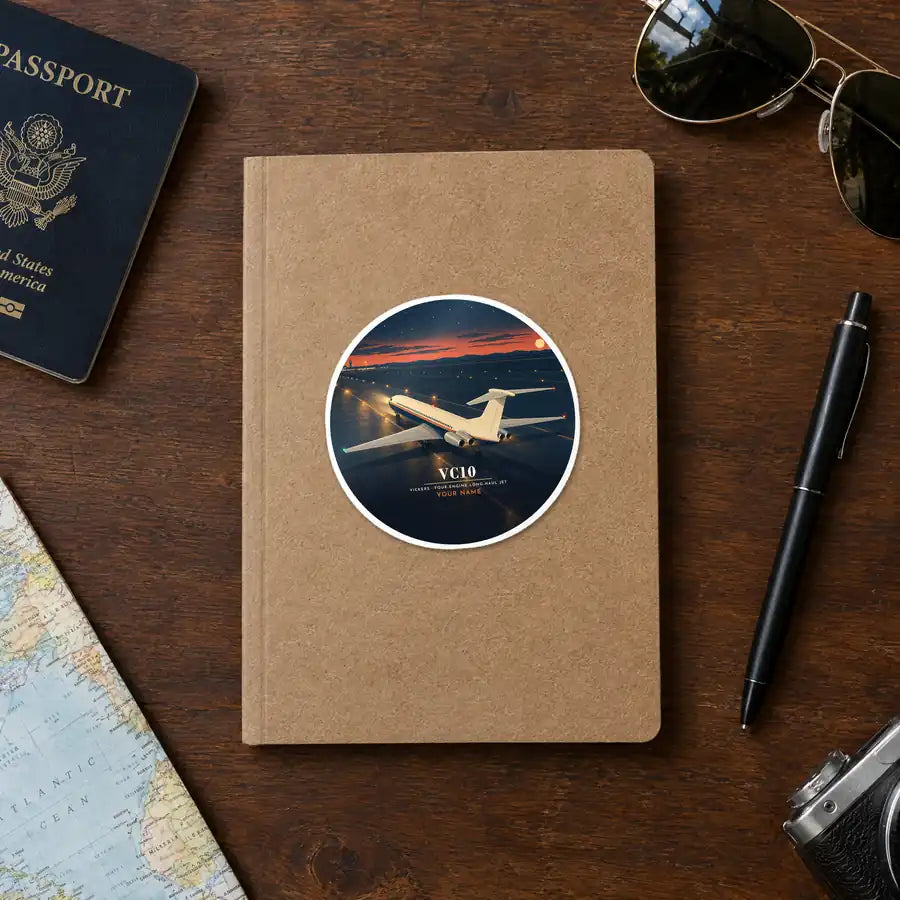 Vickers VC10 - 3D + Name - Circle Sticker - Notebook