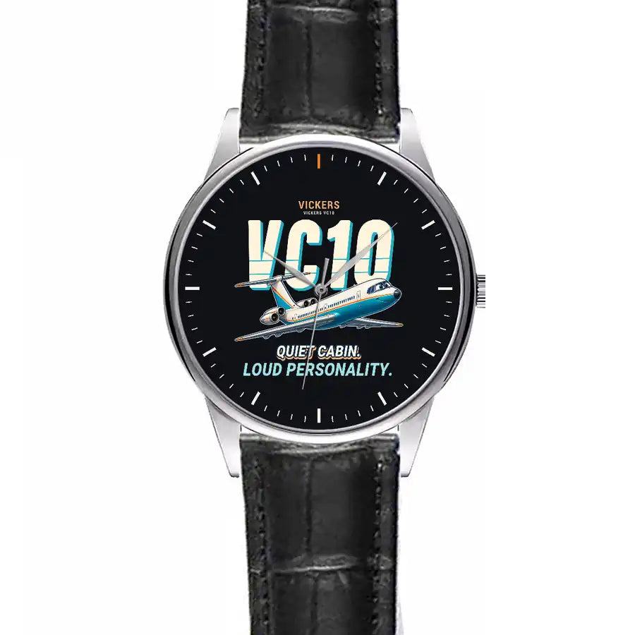 Vickers VC10 - Cartoon - Leather Strap - Striped Black Leather Strap