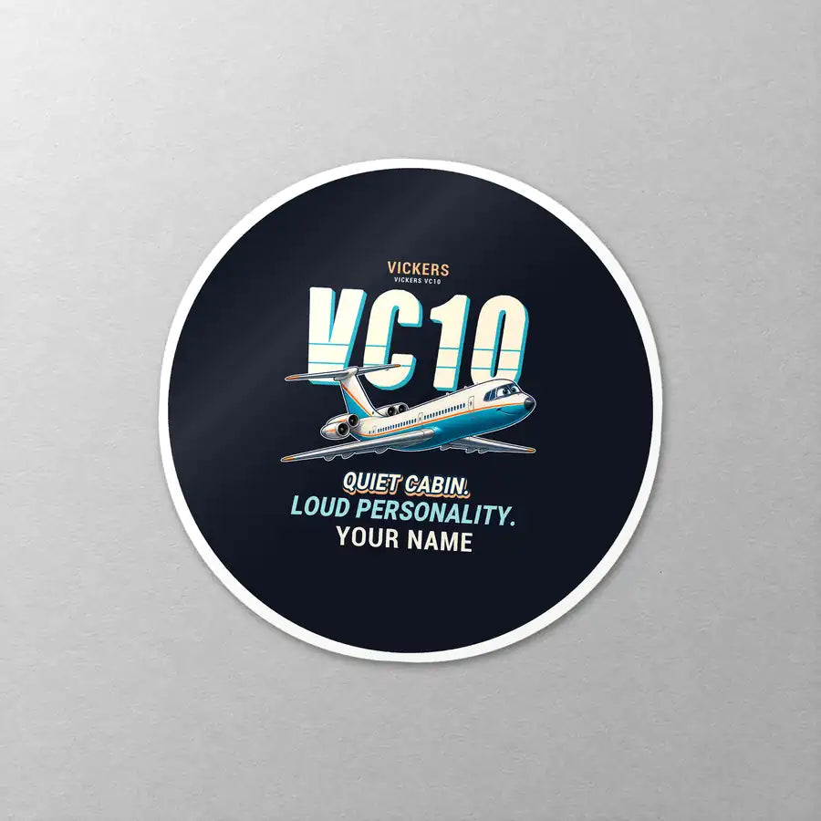 Vickers VC10 - Cartoon + Name - Circle Sticker - Close-up
