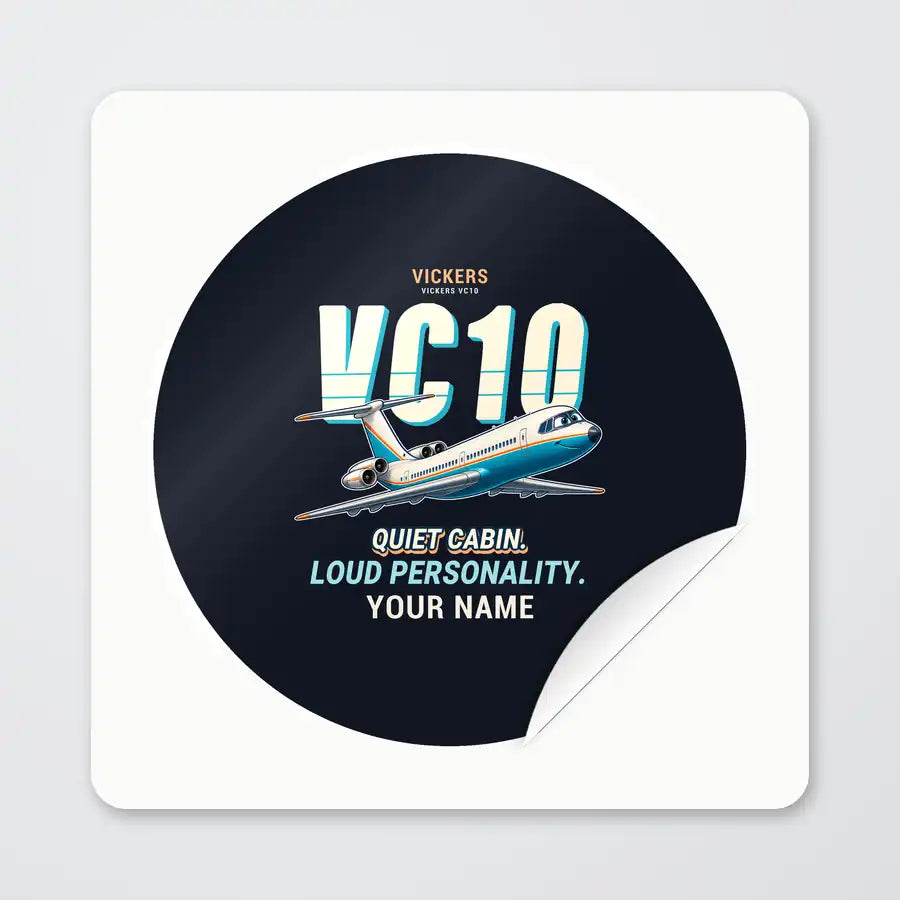 Vickers VC10 - Cartoon + Name - Circle Sticker - Peel