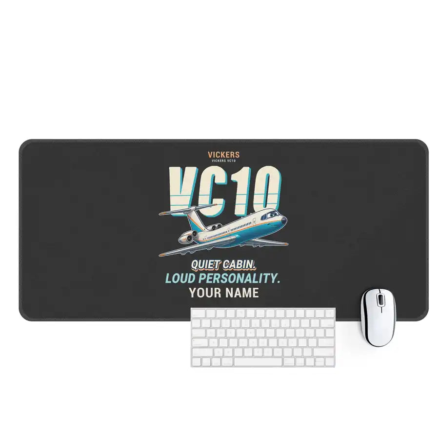 Vickers VC10 - Cartoon + Name - Desk Mat - Black