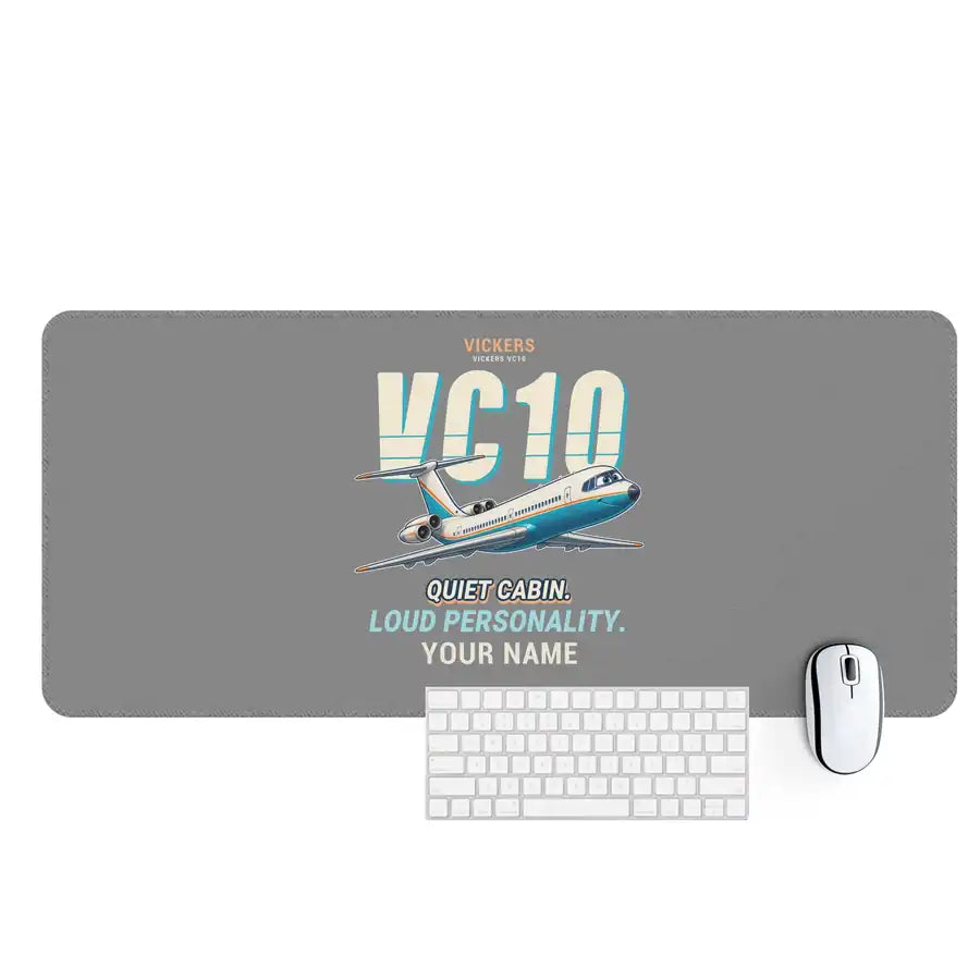 Vickers VC10 - Cartoon + Name - Desk Mat - Gray