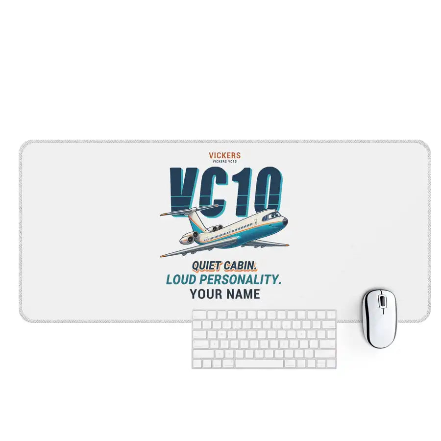 Vickers VC10 - Cartoon + Name - Desk Mat - White
