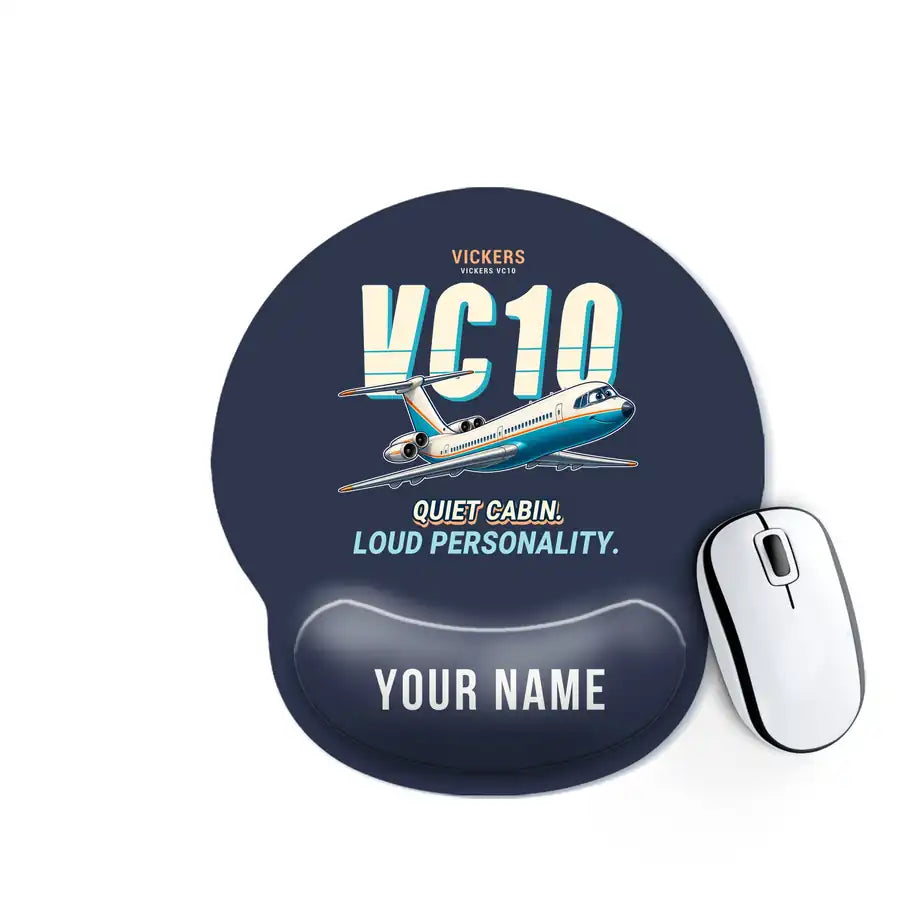 Vickers VC10 - Cartoon + Name - Ergonomic Mouse Pad - Navy Blue