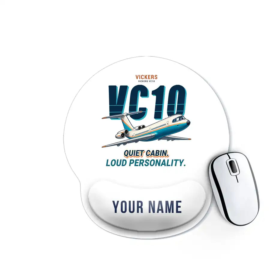 Vickers VC10 - Cartoon + Name - Ergonomic Mouse Pad - White